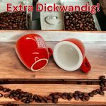 Espressotasse, dickwandig, Porzellan, italienisches Design, Rot, innen weiß, mit Logo – Bild 4