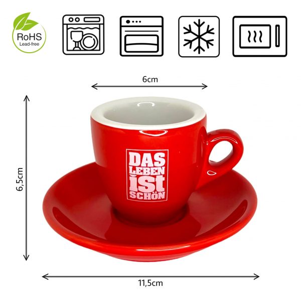 Espressotasse - Rotes Porzellan, italienisches Design, weißer Innenraum, 56 ml Fassungsvermögen