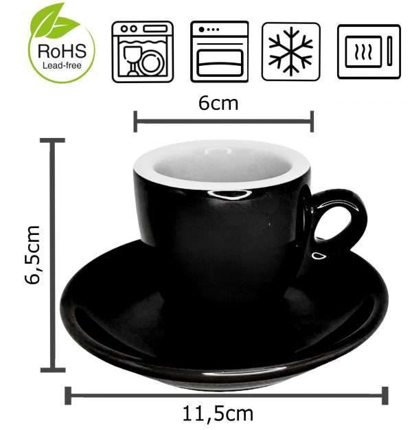 12-teiliges Espressotassen-Set im italienischen Design mit Schwarz-Weiß-Kontrast, "Life is beautiful"-Tasse und 56 ml Fassungsvermögen