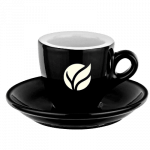 schwarze Espressotasse mit logo