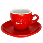 Rote Espressotasse mit logo