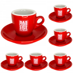 Rotes und weißes italienisches Design Porzellan Espressotassen Set mit Prägung - 12 Stück