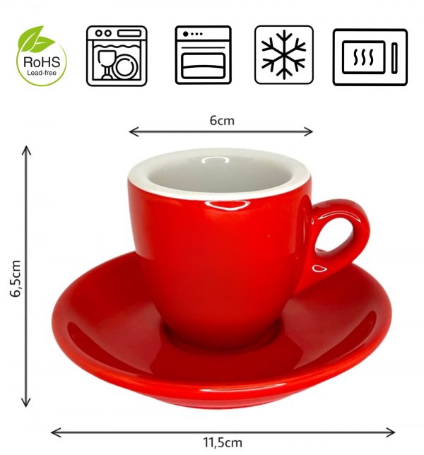Rotes italienisches Design Extra dickwandige Porzellan Espressotasse - 56ml Kapazität